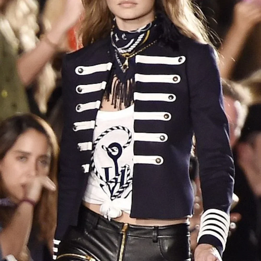 Gigi Hadid x Tommy Hilfiger Rare Navy & White Embroidered Military Jacket - Picture 4 of 10